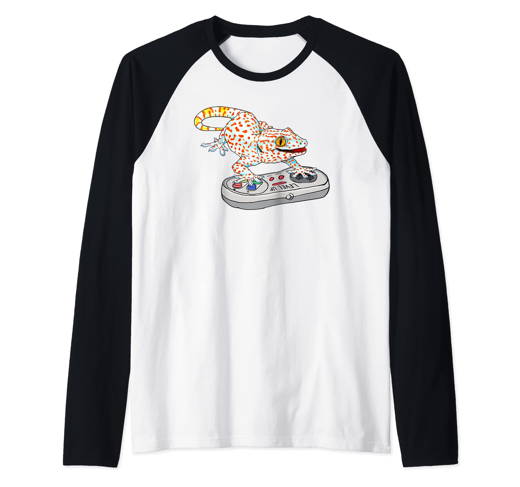 Tokay gecko Playing Video Game Reptiles Gekko gecko Gamers Raglan Baseball Tee