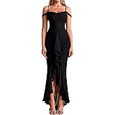 KUTUMAI Women Ruffle Bodycon Maxi Dress Ruched Long Formal Cocktail Wedding Guest Dresses