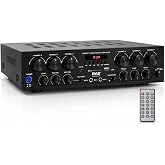Pyle Bluetooth Wireless Home Amplifier System - Upgraded 6 Channel Audio, 750 Watt Power, Easy Karaoke, Stereo Receiver w USB-A, Micro SD, Headphone, 2 Microphone Input w/Echo, Talkover for PA