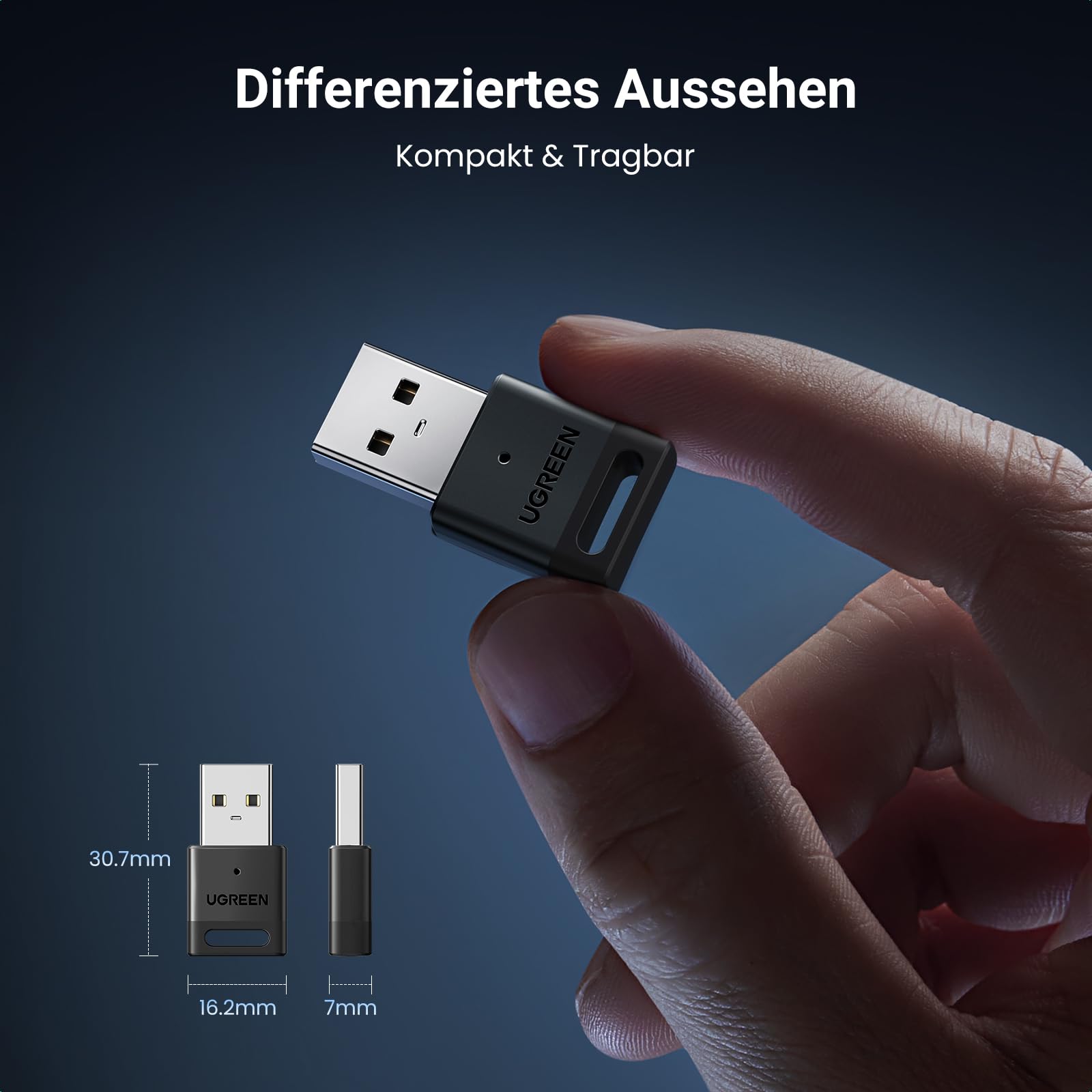 UGREEN Bluetooth Adapter 5.3 für PC, USB Dongle für Desktop, Computer, Laptop, Stick Unterstützt Windows11/10/8.1, Plug und Play 6