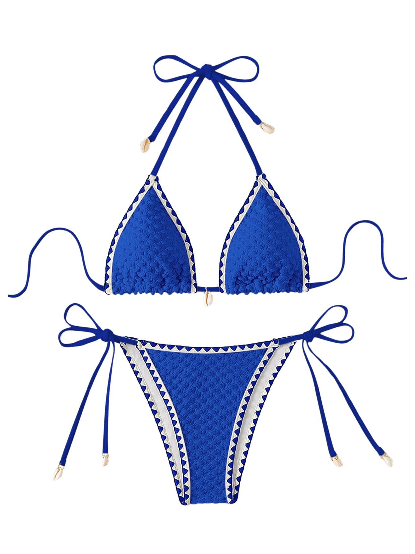 Photo 1 of SHENHE Women's 2 Piece Triangle Beach Bikini Sets Color Block Halter Swimsuit Bathing Suit Royal Blue Medium