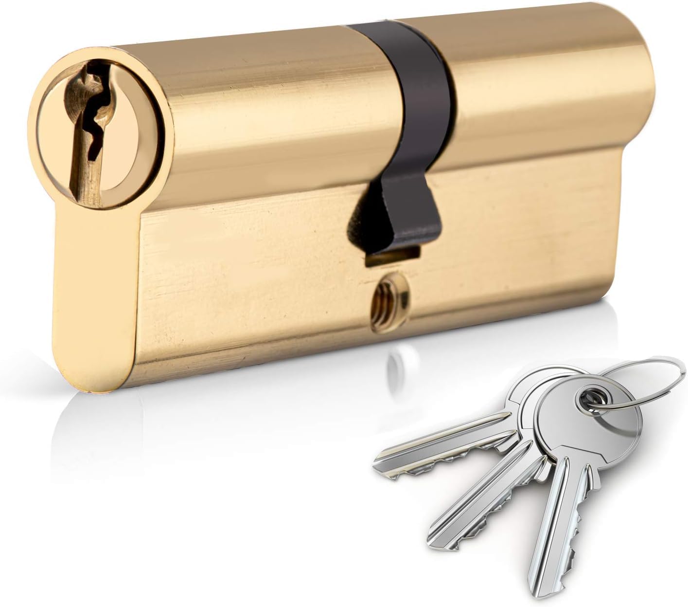Brass Euro Cylinder Lock (40/40, 80mm), Door Barrel Lock with 3 Anti-Bump and Anti-Pick Keys