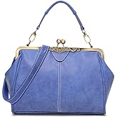 Segater Women Vintage Small Retro Handbags Kiss Lock Crossbody Purse Frosted Leather Messenger Bag Tote