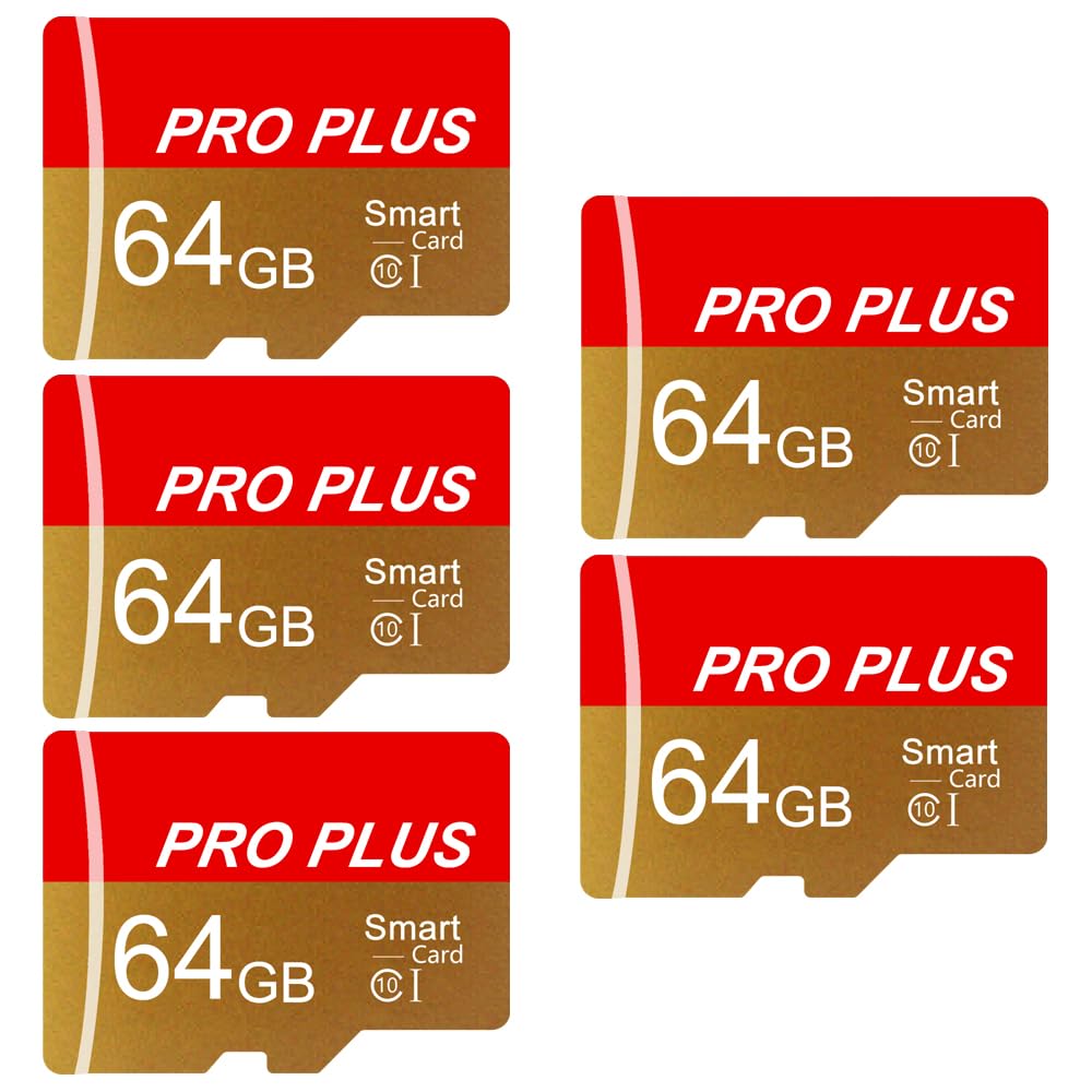 5 Pack TF Card 64GB with Adapter, High Speed Memory