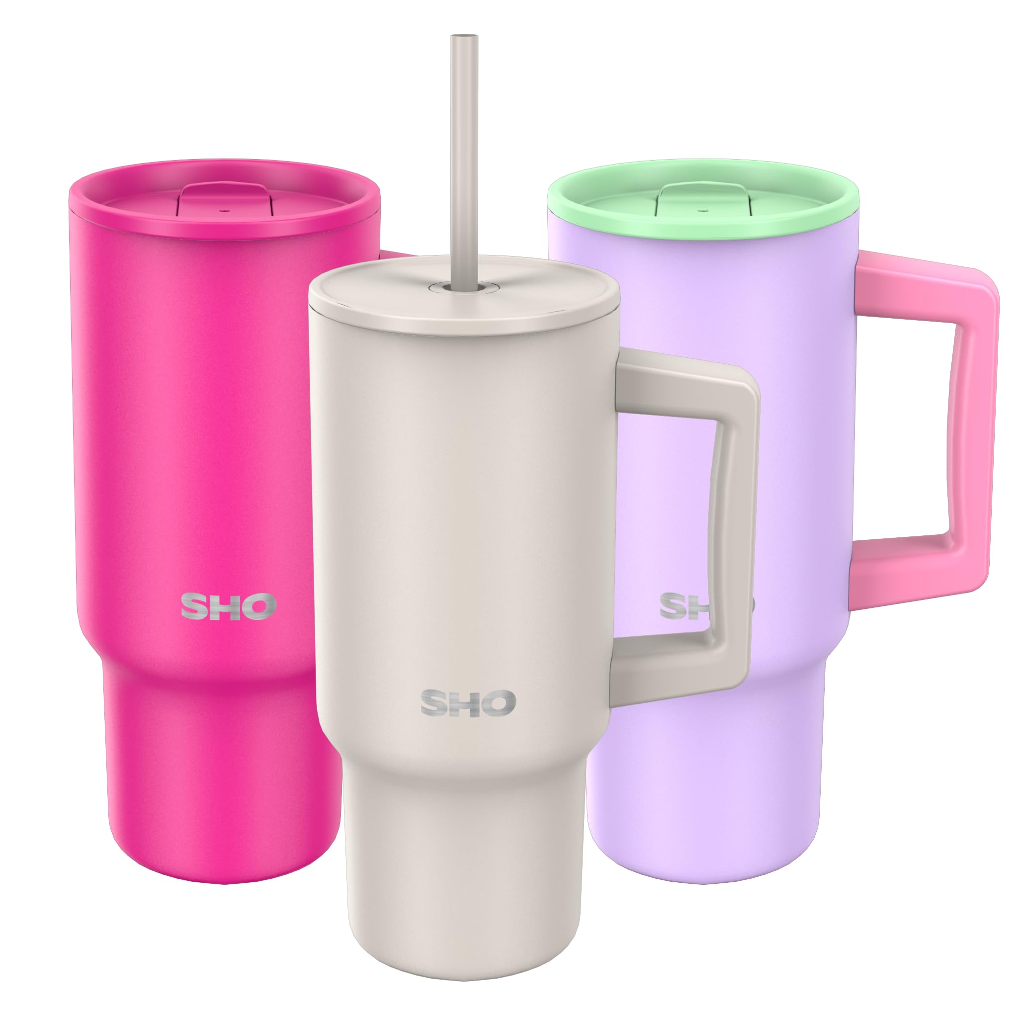 SHO XL Tumbler - Insulated Stainless Steel Reusable Water Bottle Iced Coffee Travel Mug with Handle, Straw Lid & Slider Lid - 900ml / 30 oz - Cold 24 Hours - Hot 12 Hours (Soft Taupe, 900ml)