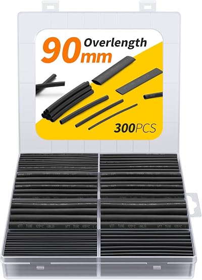 Eventronic 90mm Heat Shrink Tubing Kit 300PCS 2:1 Multi-Size Black IP56