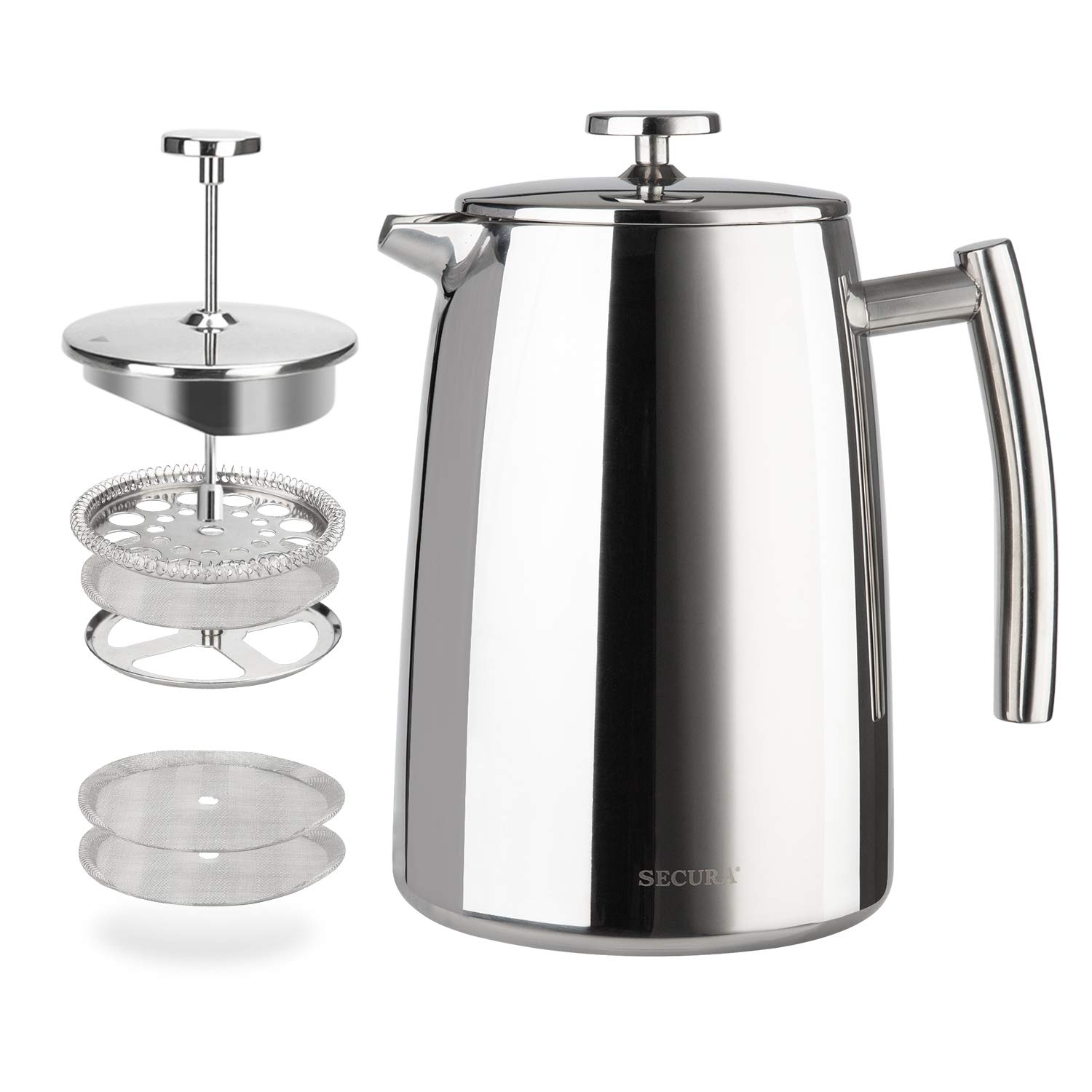 Photo 1 of Secura French Press Coffee Maker, 34-Ounce, 304 Stainless Steel Insulated Coffee Press with Extra ScreenSecura French Press Coffee Maker, 34-Ounce, 304 Stainless Steel Insulated Coffee Press with Extra Screen