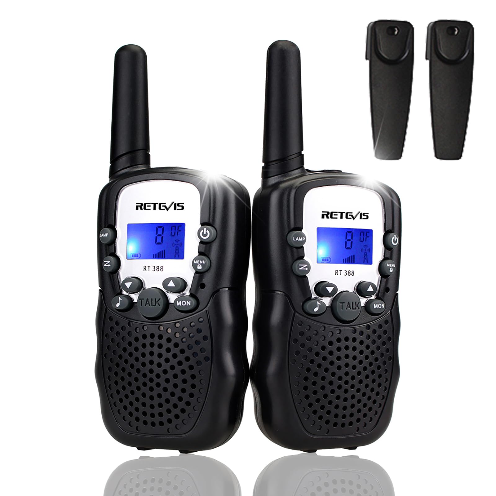 Retevis RT388 Walkie Talkies for Kids, Long Range Toy Gift for 3-12 Years Old Boys, VOX Flashlight, for Camping, Family outdoor Adventures (1 Pair, Black) — image 1