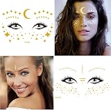 Rosymormor 14 Sheets Gold Metallic Face Temporary Tattoos Women Girls Festival view 3