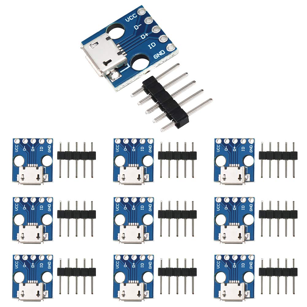WayinTop 10pcs Micro USB to DIP 5Pin Pinboard 2.54mm Power Adapter Board 5V Breakout Converter Module for DIY USB Power Supply Breadboard Design