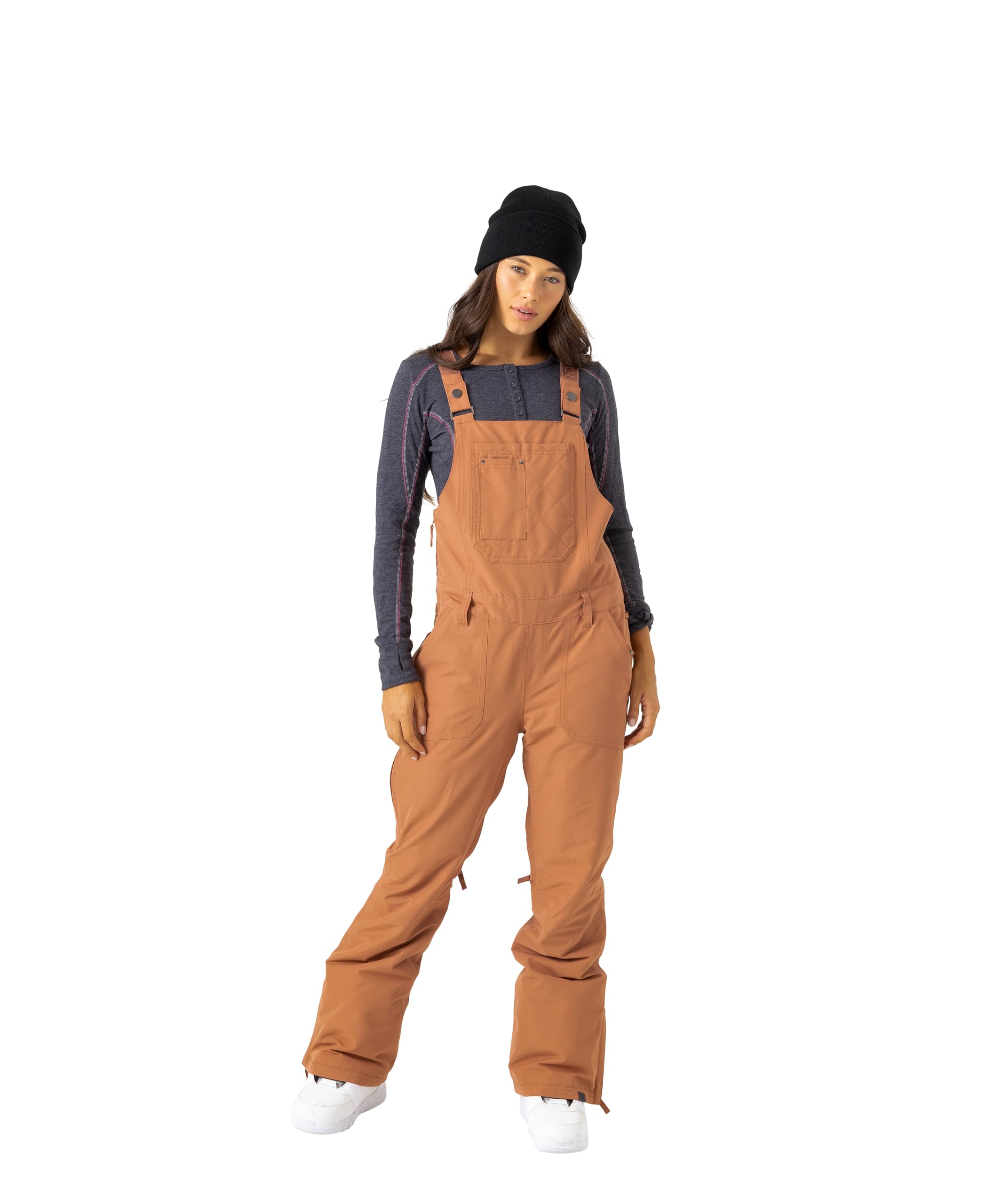 Roxy Women’s Slim Fit Rideout Snow Bib Overalls – 15K Waterproof, Insulated, Fully Taped Seams, Russet, Medium