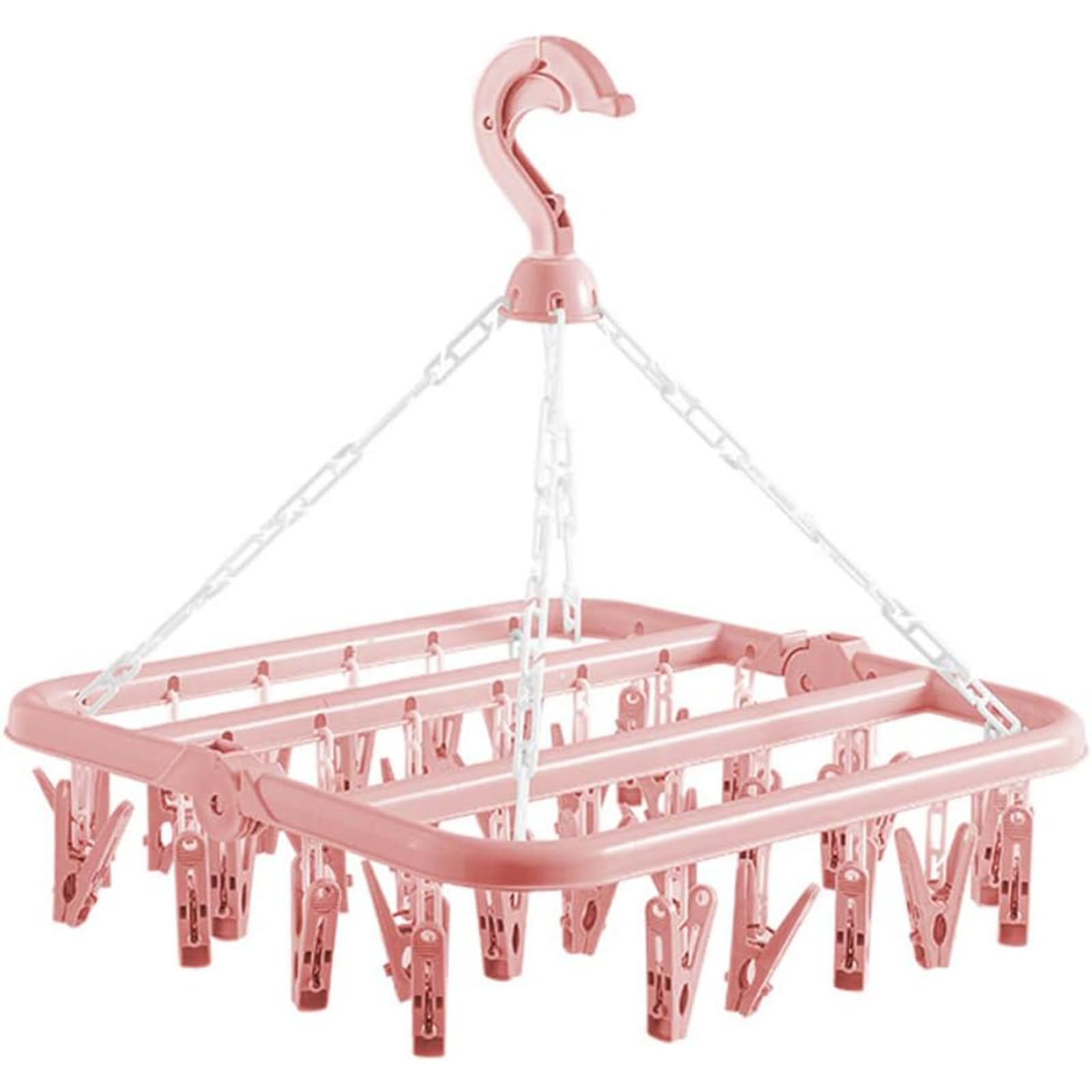 alladaga Clothes Drying Hanger with 32 Clips and Drip Foldable Hanging Rack (Light Pink)