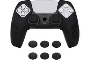 PlayVital 3D Studded Edition Black Ergonomic Soft Controller Silicone Case Grips for ps5, Rubber Protector Skins with 6 Thumb
