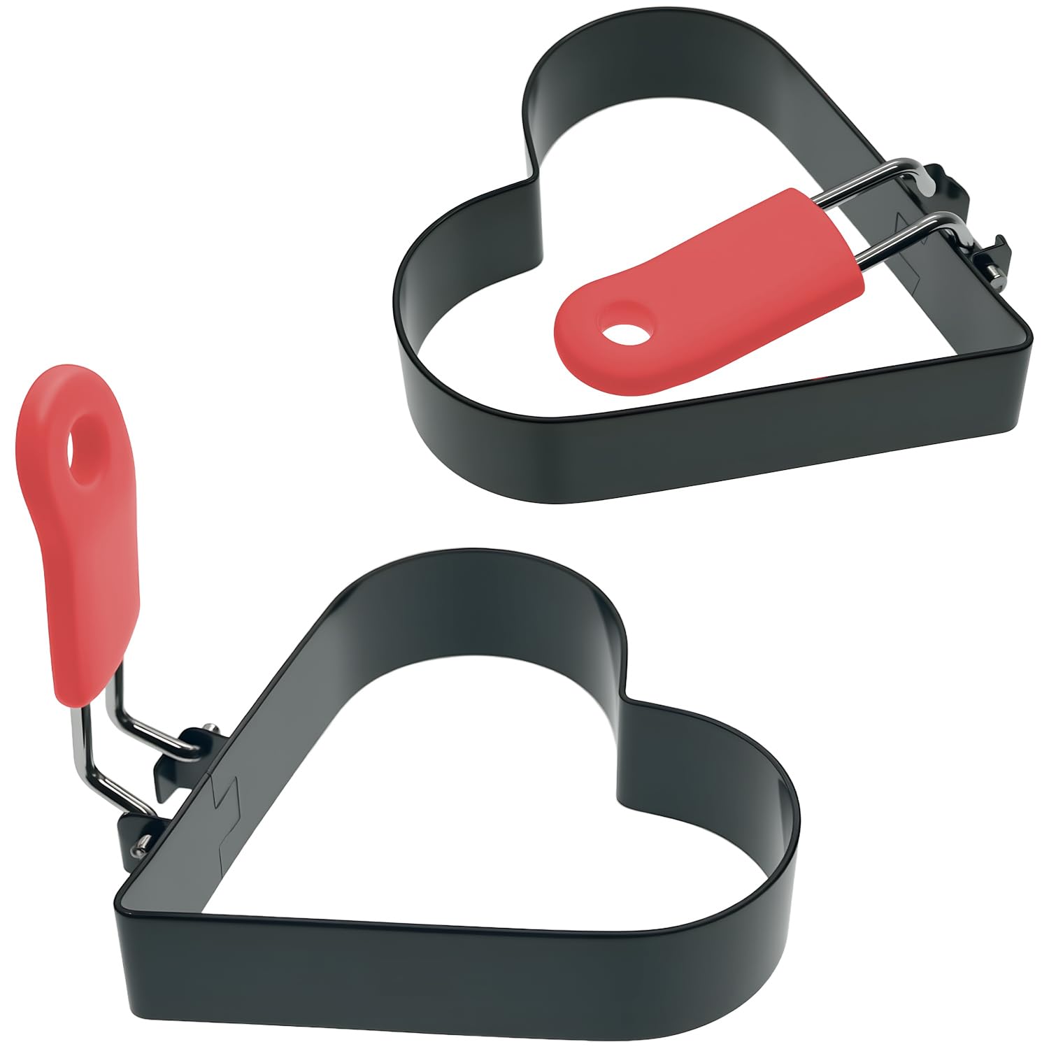 Photo 1 of 3.5" Heart Egg Cake Ring with Silicone Handle, Egg Cooking Rings for Fried Heart Shaped Egg, English Muffins, Small Pancake, Set of 2 with Silicone Oil Brush