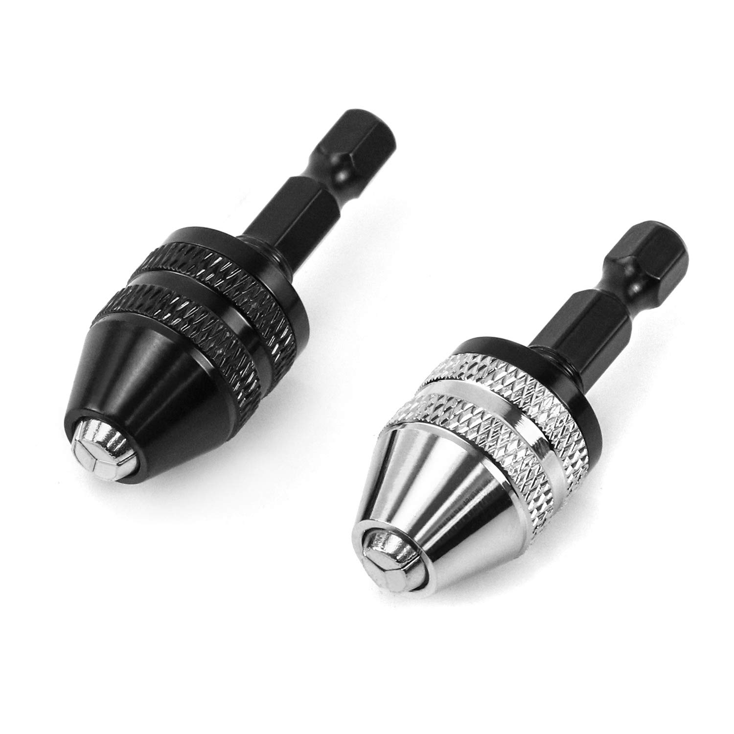 QWORK® 1/4" Hex Shank Keyless Chuck, 0.3-6.5mm Chuck for Screwdriver, 2Pcs