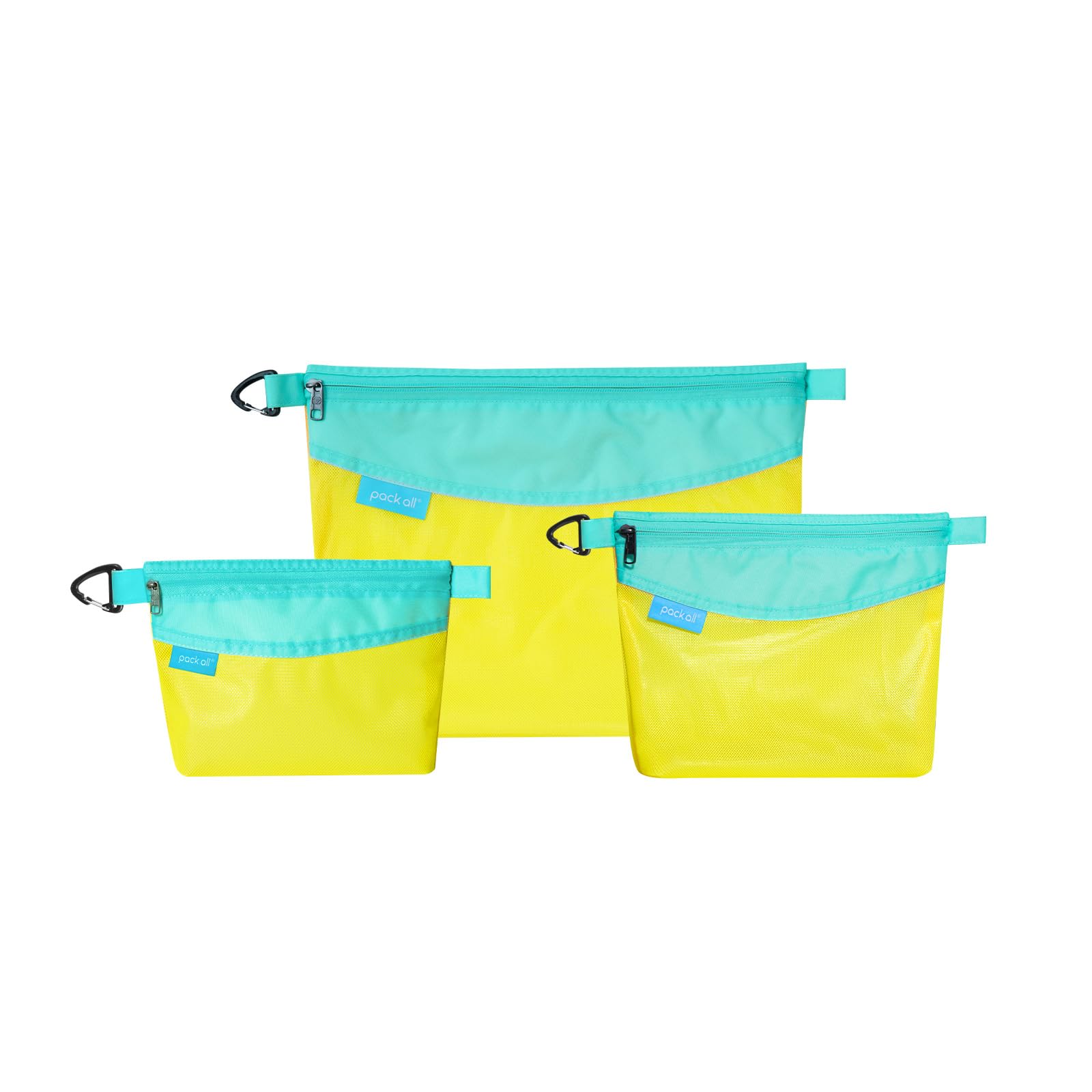 Photo 1 of pack all 3 Pcs Water-Resistant Material Zipper Pouch Set, Mesh Zipper Bags for Storage, Travel, Office (Yellow)