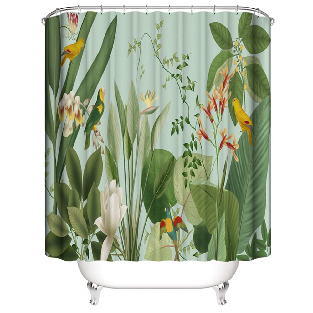 HORIWE Floral Shower Curtain Waterproof Mould & Mildew Resistant Washable Bathroom Curtain Decor with Retro Leaves Pattern Boho Shower Curtains with 12 Hooks(Vintage Plant, 180x200cm(71"x79")) — image 1
