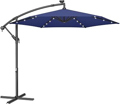 SONGMICS Cantilever Garden Parasol Umbrella with Base 3m Navy Blue