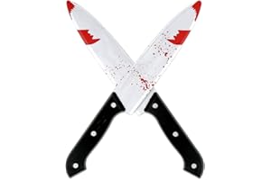 DERAYEE 2PCS Halloween Prop Knife, 12 Inch Plastic Bloody Fake Knife Halloween Classic Horror Prank Props for Scary Halloween Party, Cosplay (Sliver)