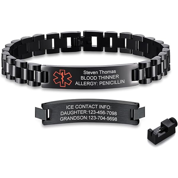 MOTICIUS Personalized Medical Alert Bracelet - Stainless Steel Emergency ID Bracelet For Men & Women, Custom Engraved