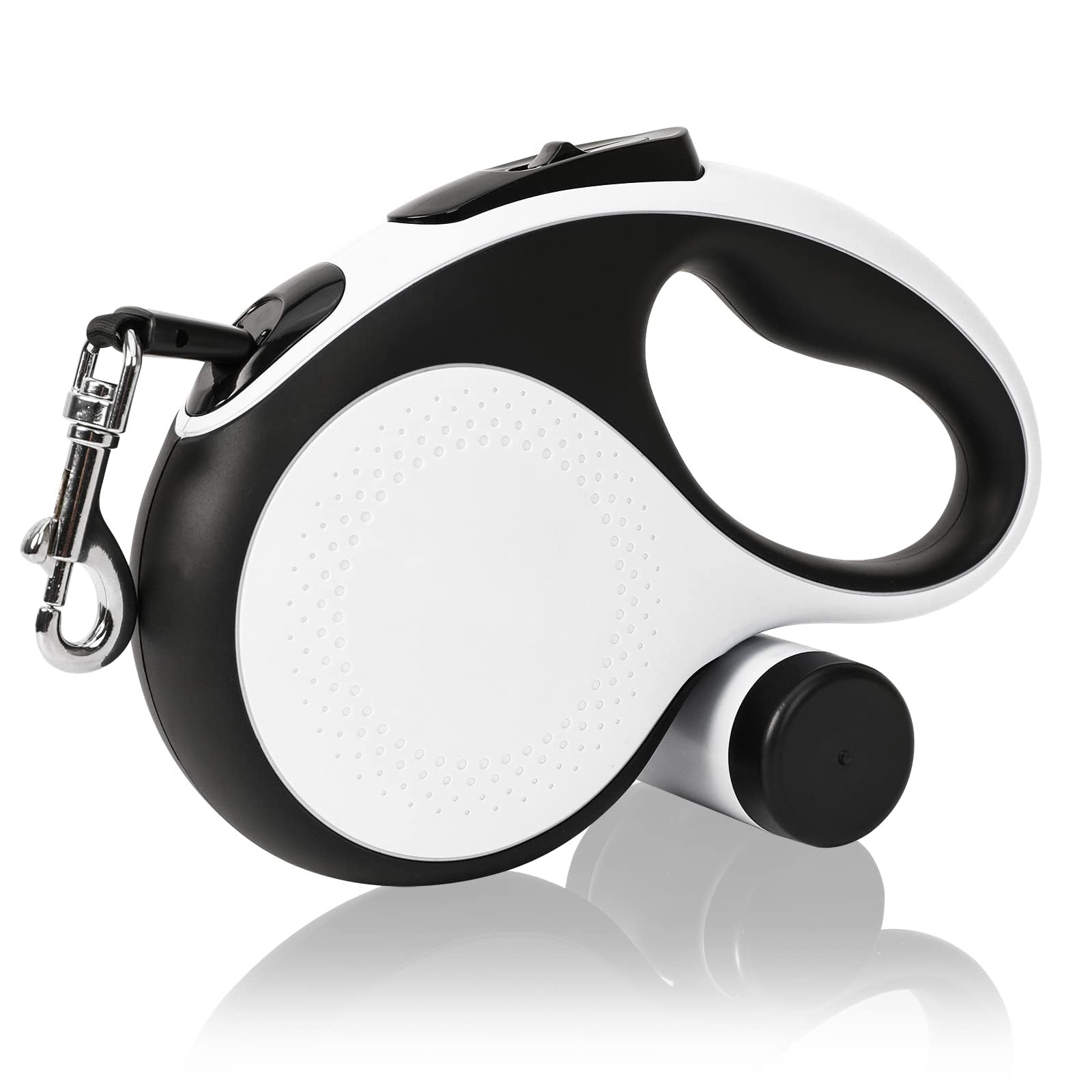 Extendable Dog Lead, 5M/16.4ft Retractable Dog Leash with Poo Bag Holder Heavy Duty Extension Dog Lead with Anti-Slip Handle and Quick Brake Button for Large Dogs Up to to 110lbs/50kg (White)