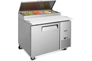 DEEPTIDE 44"W Commerical Pizza-Sandwich Prep Table Refrigerator - Stainless Steel 1-Door with 6 Pans, 11 Cu.Ft Capacity, Auto Defrost, Digital Temperature Control for Restaurants, Convenience Stores, etc