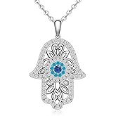 Nedeeo Hamsa Hand Evil Eye Necklace 925 Sterling Silver Rose Gold Plated Vintage Fatima Hand Good Luck Women Pendant Necklace Fatima Jewelry Gift
