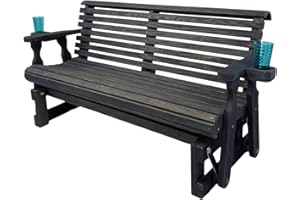 Amish Casual Heavy Duty 800 Lb Roll Back Pressure Treated Porch Glider with Cupholders (5 Foot, Semi Solid Black Stain)