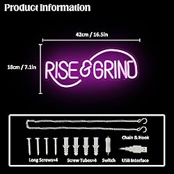CKTBLEY Rise & Grind Neon Sign Pink Hustle LED Neon