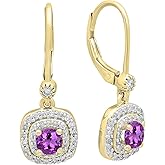 Dazzlingrock Collection Round Gemstone & White Diamond Womens Halo Dangling Drop Earrings, 10K Solid Yellow Gold
