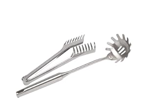 HUIDYSM 2 Pieces Stainless Steel Spaghetti Server Set, Stainless Steel Spaghetti Pasta Tong, Pasta Spoon Server Fork