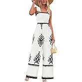 PRETTYGARDEN Womens Jumpsuit Casual One Piece Boho Summer Outfits Shirred Strap Wide Leg Long Pants Rompers With Pockets
