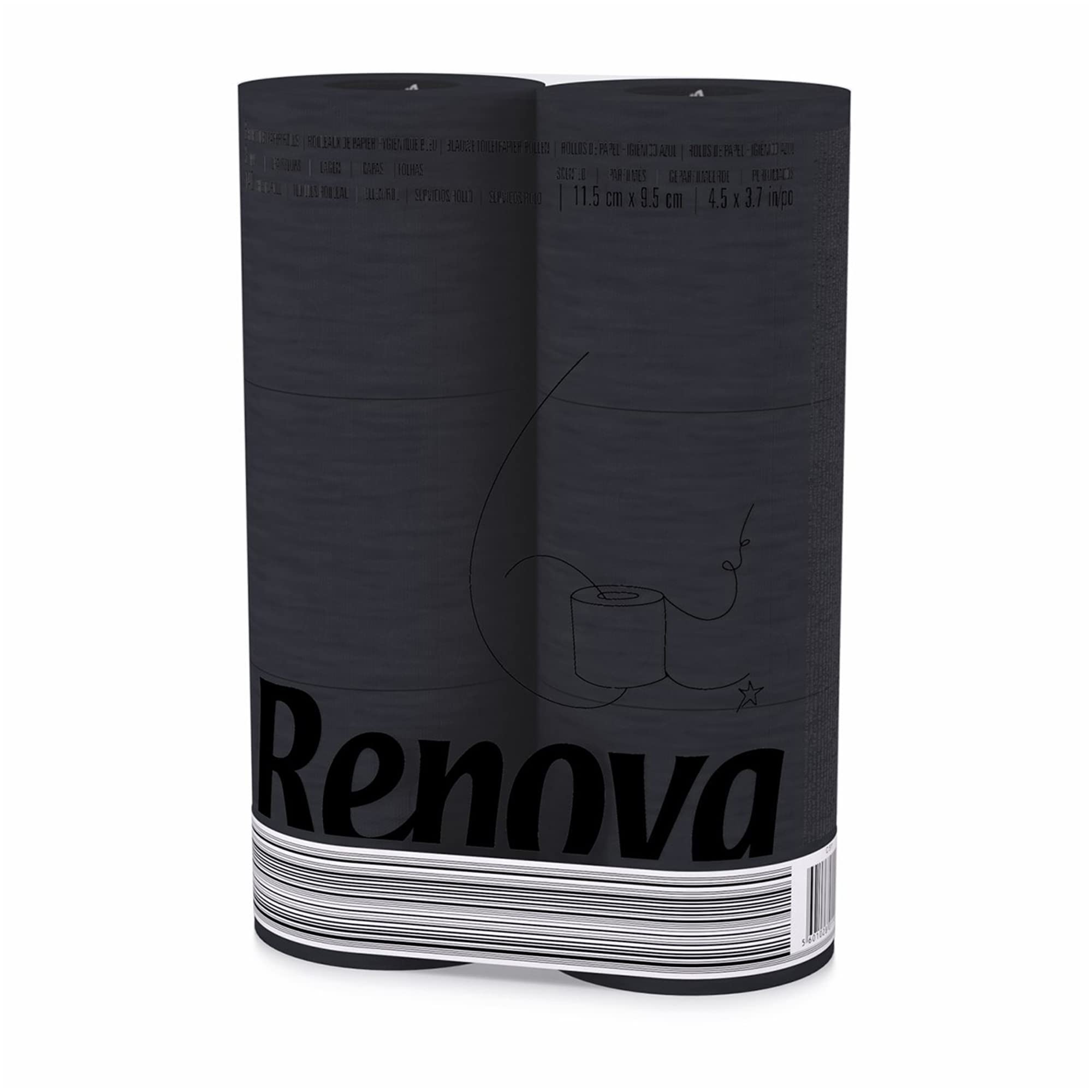 Renova 6 Pack Black Toilet Paper Black Luxurious Soft and Absorbent Bathroom Tissue – 6 Roll Pack with 140 Sheets Per Roll, Dermatologically Tested, Colorfast Design, Premium Quality Virgin Pulp