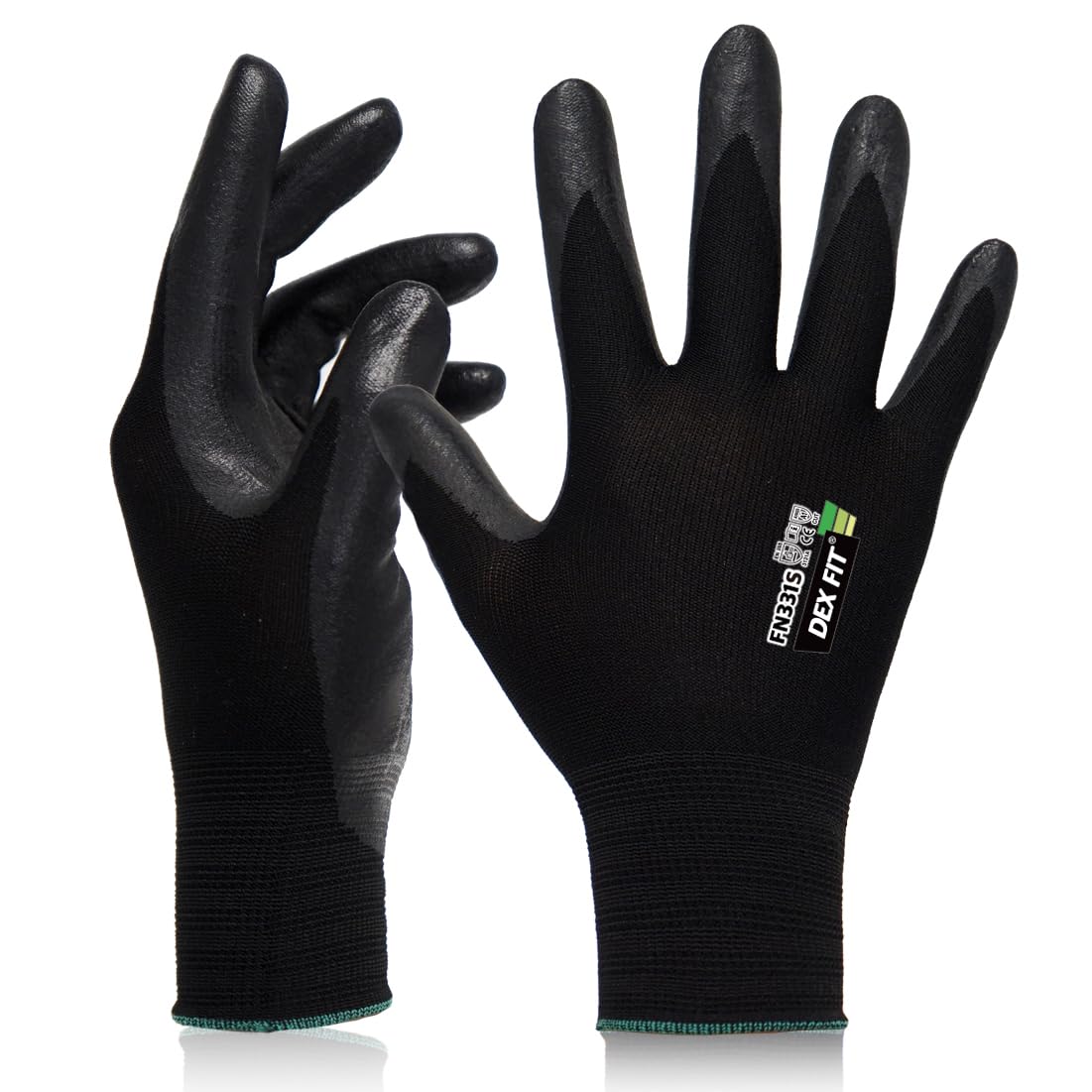 DEX FIT Sandy Nitrile Work Gloves FN331S, 3D-Comfort Fit, Heavy Duty Grip, Thin & Lightweight, Touch-Screen Fingers, Protective & Durable, Breathable & Cool, Machine Washable; Black (XL) 3 Pairs