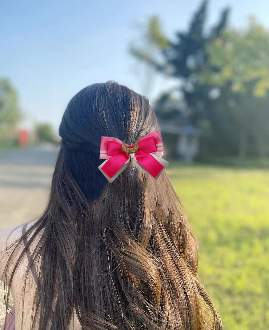 AACKS Moon Hair Bows Clips Moon Hair Acessories Big Bow Hair Barrette Clips Bowtie Moon Scout Wand Anime Bows
