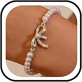 Pearl Bracelets for Women Dainty Bow Bracelet Baroque Pearl Charm Bracelet Coquette Jewelry Bridesmaid Bridal Wedding Jewelry Gifts Stocking Stuffers