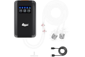 AQQA Aquarium Air Pump Quiet Fish Tank Aerator Pump Powerful Rechargeable Fish Oxygen Pump Battery Operated Dual Outlets with Air Stones,Air Tube & Check Valve (5W 150GPH)