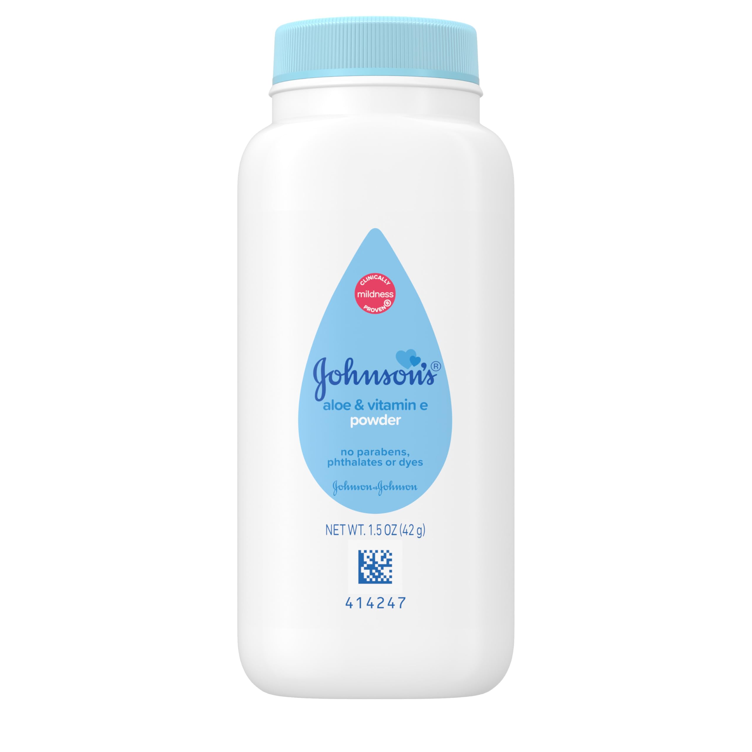 Johnson's Baby Cornstarch Baby Powder with Aloe and Vitamin E for Delicate Skin, Hypoallergenic, No Addded Parabens, and Dyes for Gentle Baby Skin Care, Baby Essentials, 1.5 oz