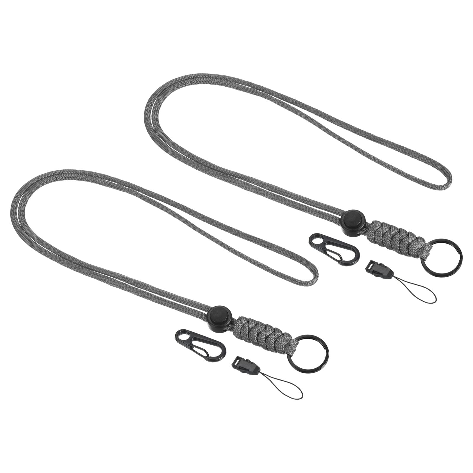 PATIKIL Paracord Lanyard 20 Inch, 2 Pack Necklace Keychain Cord Metal Clasp Hook Ring Strap for Keys Whistle ID Card Badge Holder, Gray