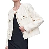 URBAN REVIVO Womens Cropped Tweed Blazer Jackets 2025 Fall Winter Casual Business Work Suits Long Sleeve Coat Outfits