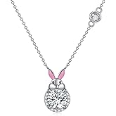 KQF Cute Bunny Pendant Necklace for Women 925 Sterling Silver Cubic Zircon Jewelry Gift for Women Wife Daughter 18+2 Inches