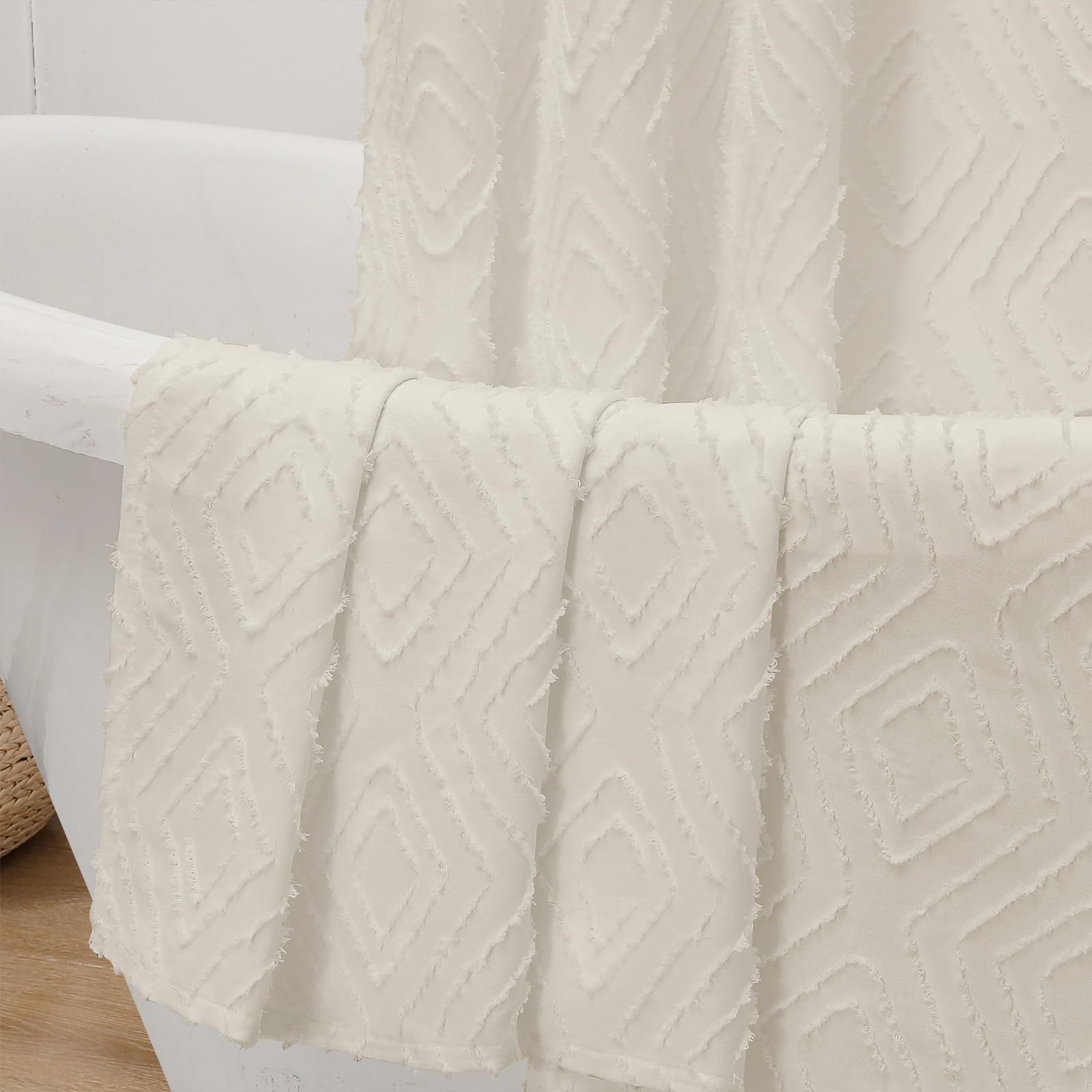 Photo 1 of Chyhomenyc Diamo Ivory Shower Curtains for Bathroom, Soft Lightweight Jacquard Textured Fabric Shower Curtain, Modern Farmhouse Décor with 12 Plastic Hooks, Machine Washable, 72" W x 96" L