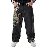LUOBANIU Men's Black Baggy Jeans Hip Hop Loose fit 90s Vintage Cargo Denim Fashion Dance Skater Skateboard Pants