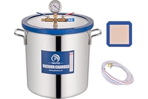 P PBAUTOS 5 Gallon Vacuum Chamber, Tempered Glass Lid Stainless Steel Degassing Chamber Perfect for Stabilizing Wood, Degassing Silicones, Epoxies and Essential Oils