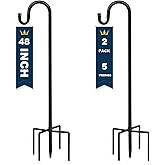 TIEBOLA Shepherd Hooks 2 Pack - 48 Inches High 1/2 Inch Thick Adjustable Rust Resistant Shepards Hooks with 5 Prong Base for Hanger Holder, Wedding Decor, Lanterns, Flower Basket, Bird Feeder.