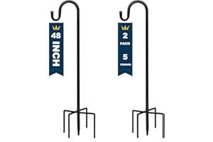 TIEBOLA Shepherd Hooks 2 Pack - 48 Inches High 1/2 Inch Thick Adjustable Rust Resistant Shepards Hooks with 5 Prong Base for Hanger Holder, Wedding Decor, Lanterns, Flower Basket, Bird Feeder.