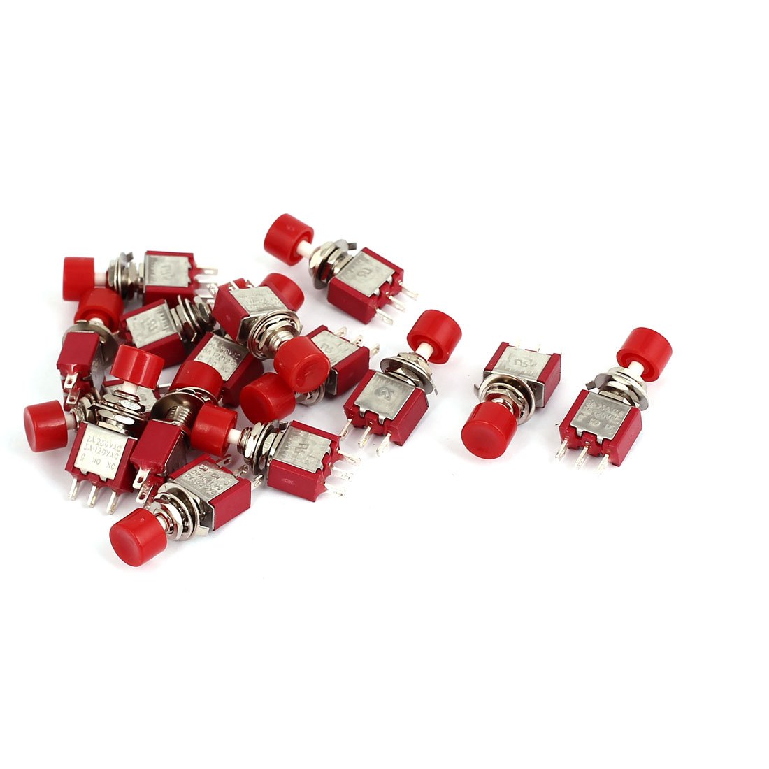 Sourcingmap AC 120V 5A/ AC 250V 2A SPDT 1NO 1NC Momentary Mini Push Button Switch 15Pcs