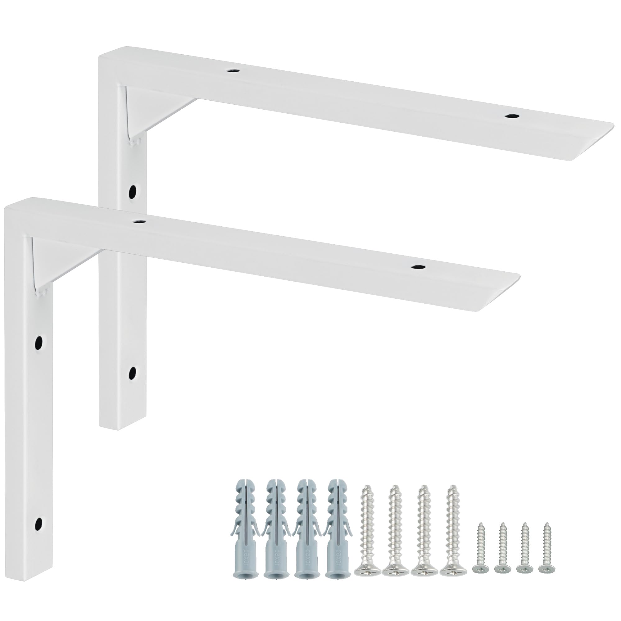 Mooche 2PCS Heavy Duty Shelf Brackets 8 inch, White Wall Brackets for Shelves, Stainless Steel Triangle Shelf Support with Screws for Living Room Bedroom Garage