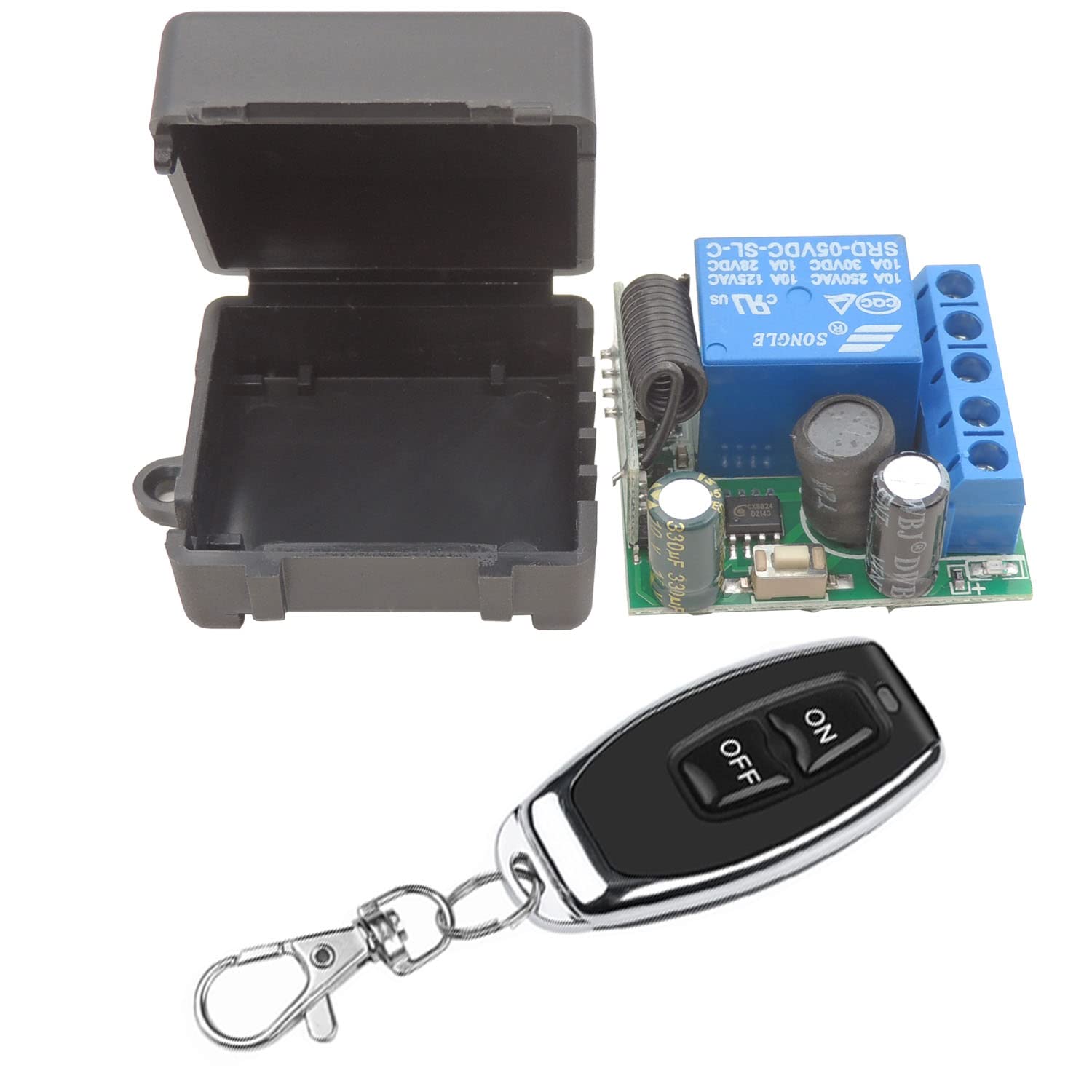 Photo 1 of DieseRC Wireless Remote Control Switch 433Mhz 5V 12V 24V 1 Channel Radio Control Relay Receiver with 1 Transmitter Keyfobs Potential-Free Contacts Relay Controller