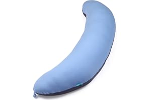 BYRIVER 43" Long C Shaped Body Pillow for Adults Men Women, Side Sleeper Pillow for Neck Shoulder Back Pain Relief, Cooling Post Sugery Pillow Pregnancy Pillow, Blue Black Washable Pillowcase (XL)
